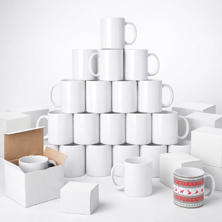 ماج ابيض مع علبة